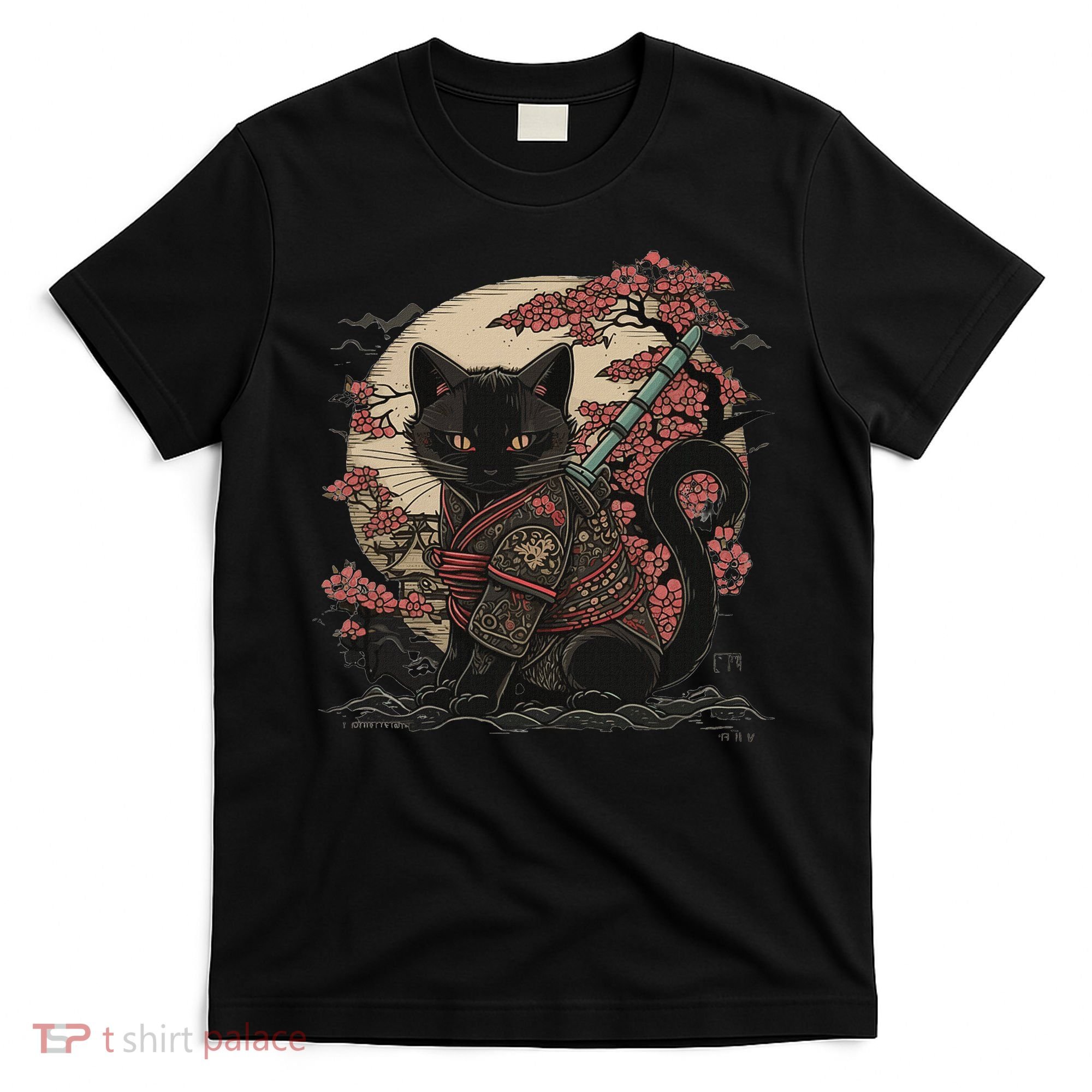 Japanese Samurai Cat Tattoo Vintage Kawaii Ninja T-Shirt