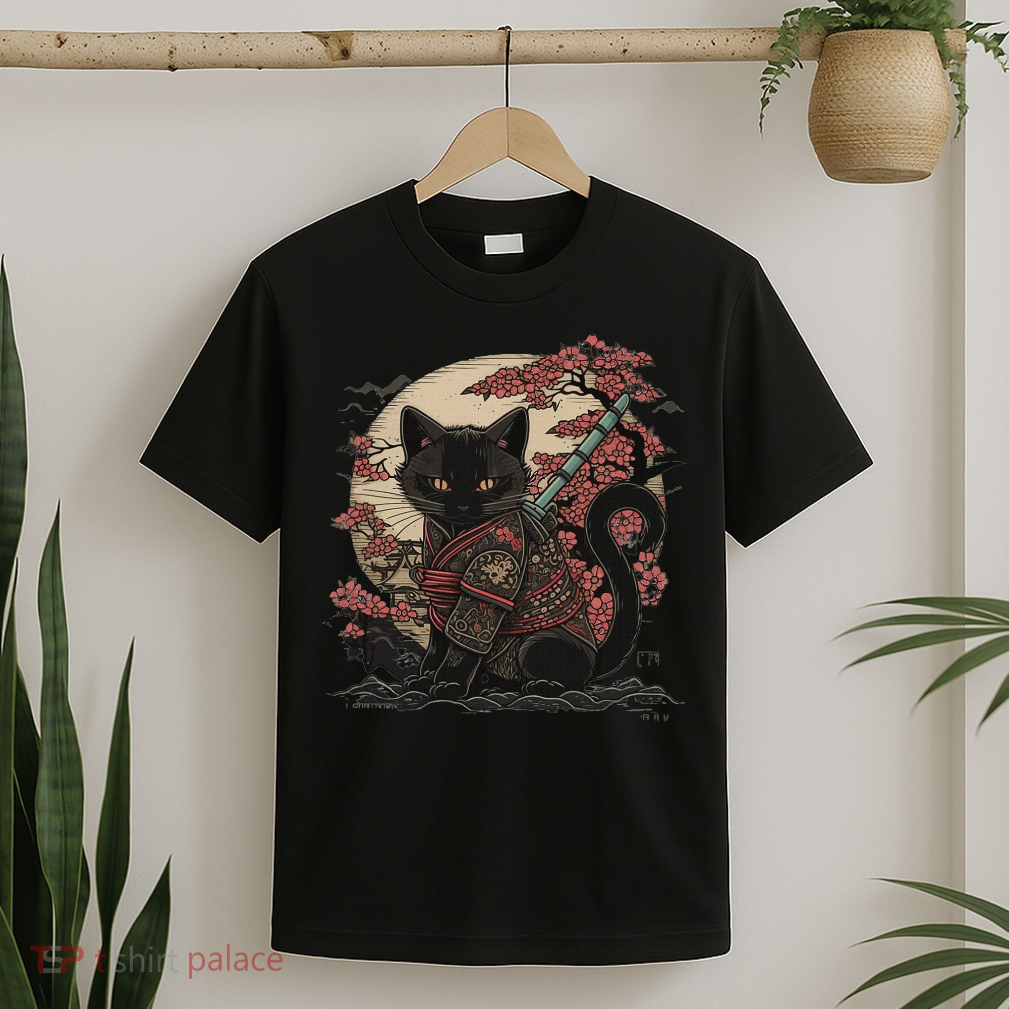 Japanese Samurai Cat Tattoo Vintage Kawaii Ninja T-Shirt
