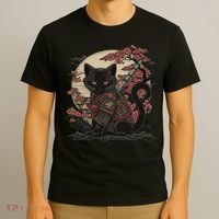Japanese Samurai Cat Tattoo Vintage Kawaii Ninja T-Shirt thumb 3