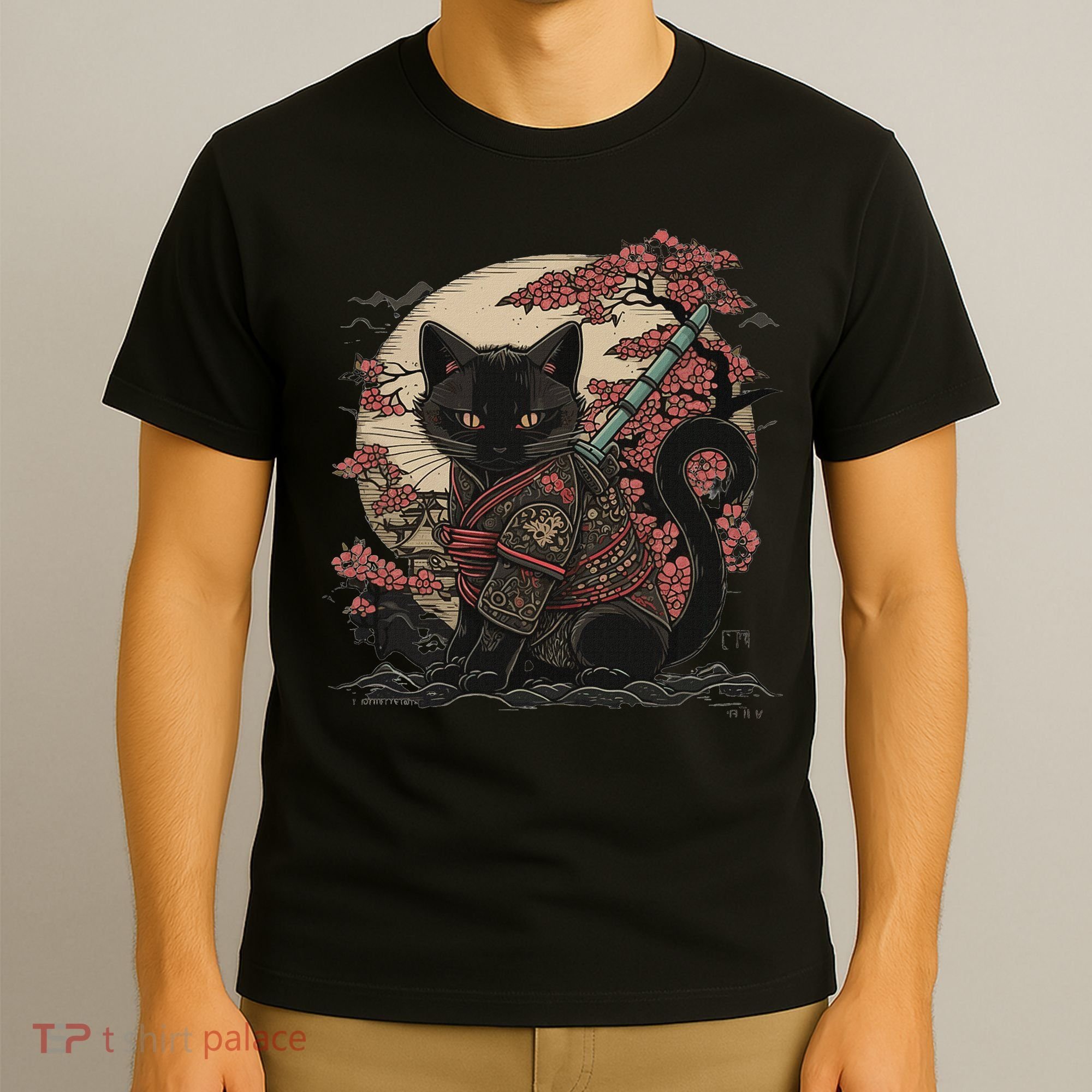 Japanese Samurai Cat Tattoo Vintage Kawaii Ninja T-Shirt