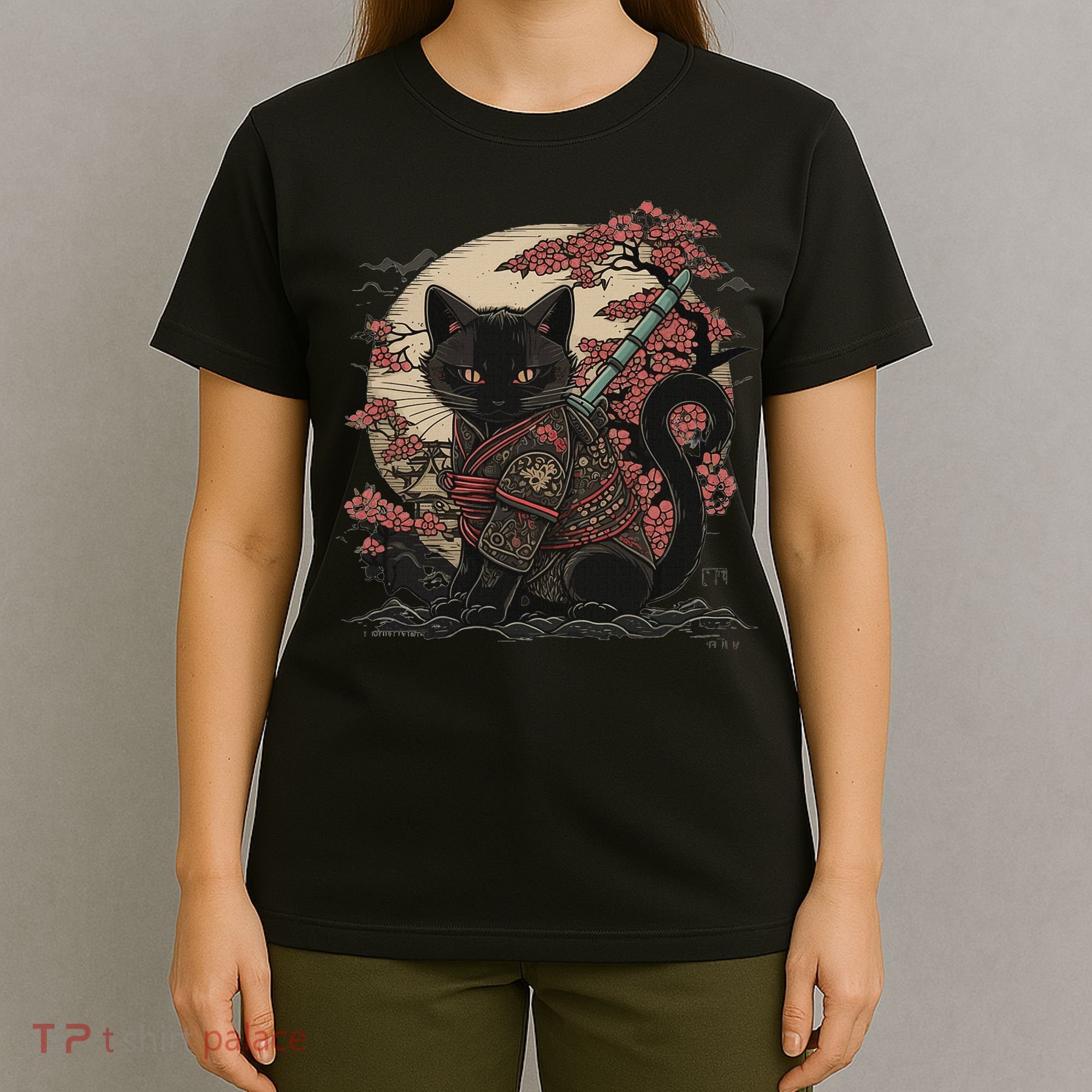 Japanese Samurai Cat Tattoo Vintage Kawaii Ninja T-Shirt