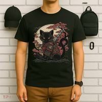 Japanese Samurai Cat Tattoo Vintage Kawaii Ninja T-Shirt thumb 6
