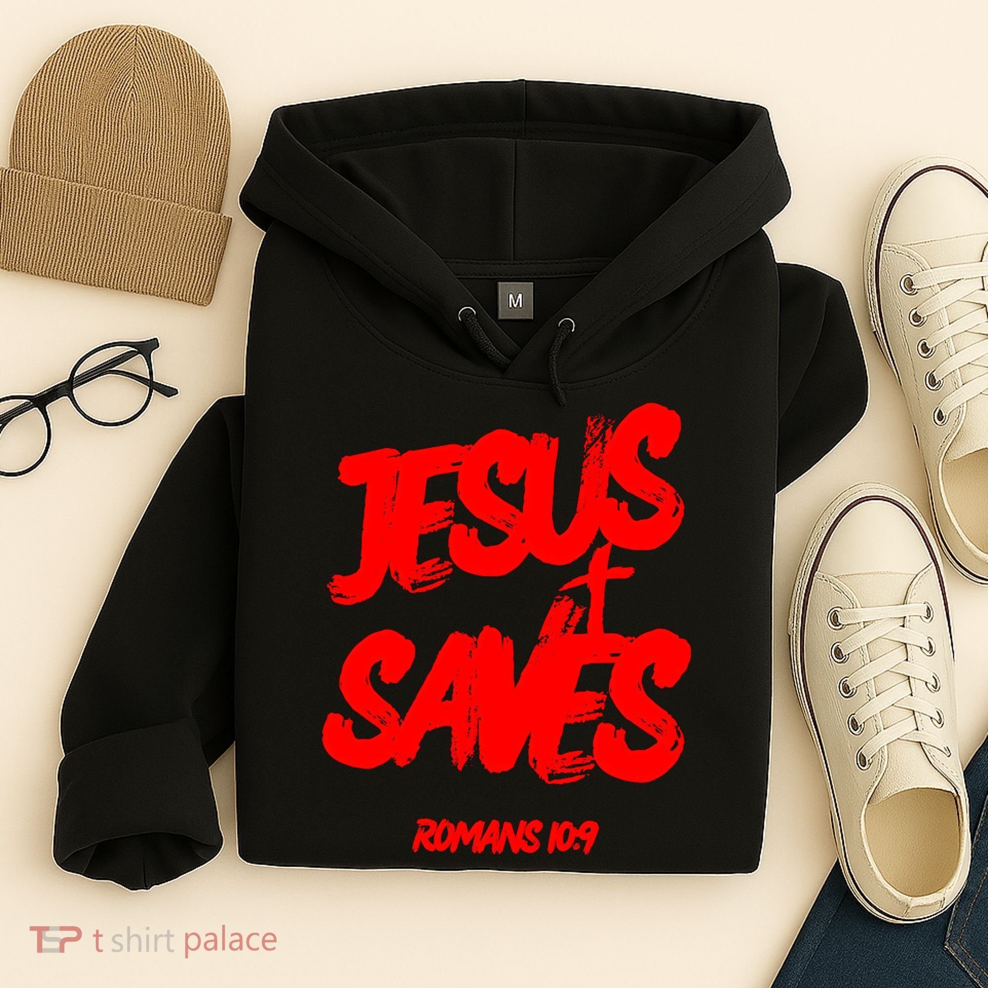 Jesus Saves Christian Faith Bold Red Letters And Cross Cute Premium Hoodie