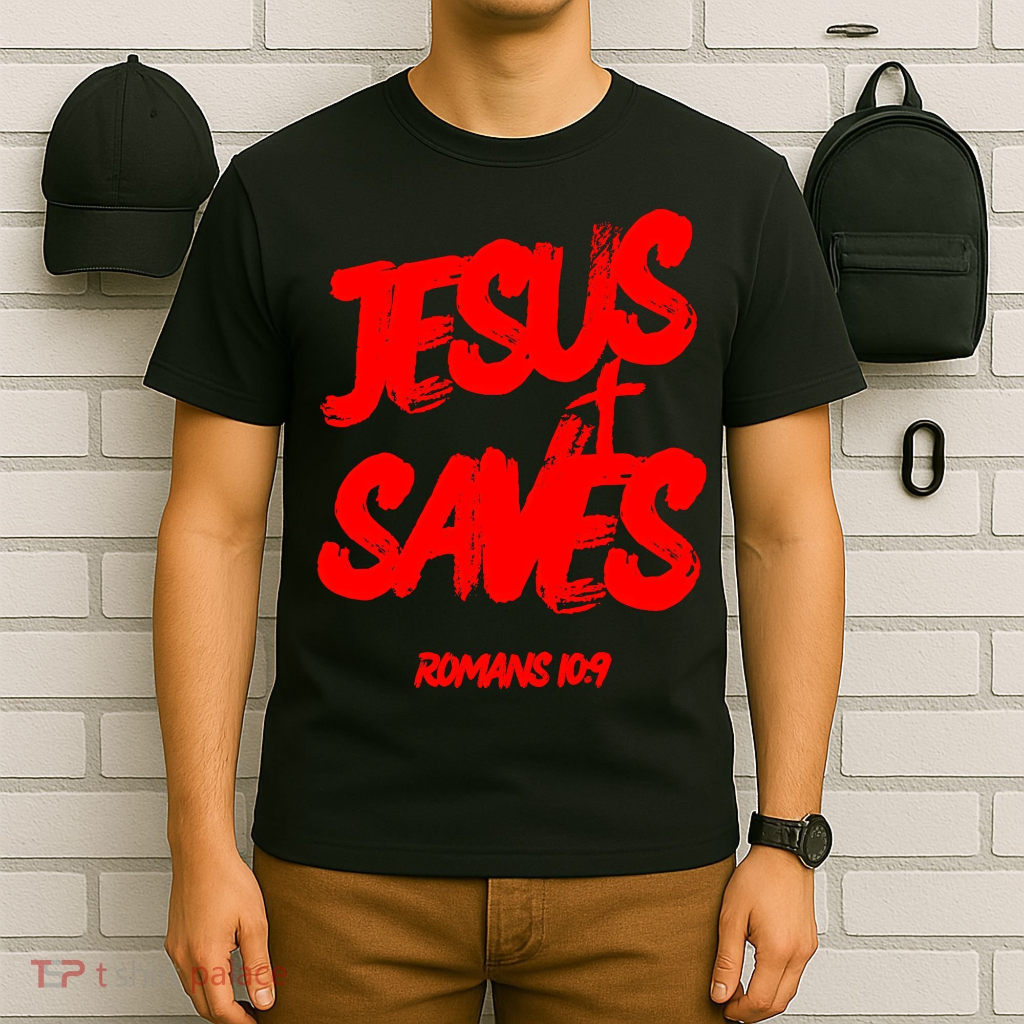 Jesus Saves Christian Faith Bold Red Letters And Cross Cute Premium T-Shirt