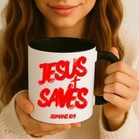 Jesus Saves Christian Faith Bold Red Letters And Cross Cute Premium Coffee Mug thumb 3