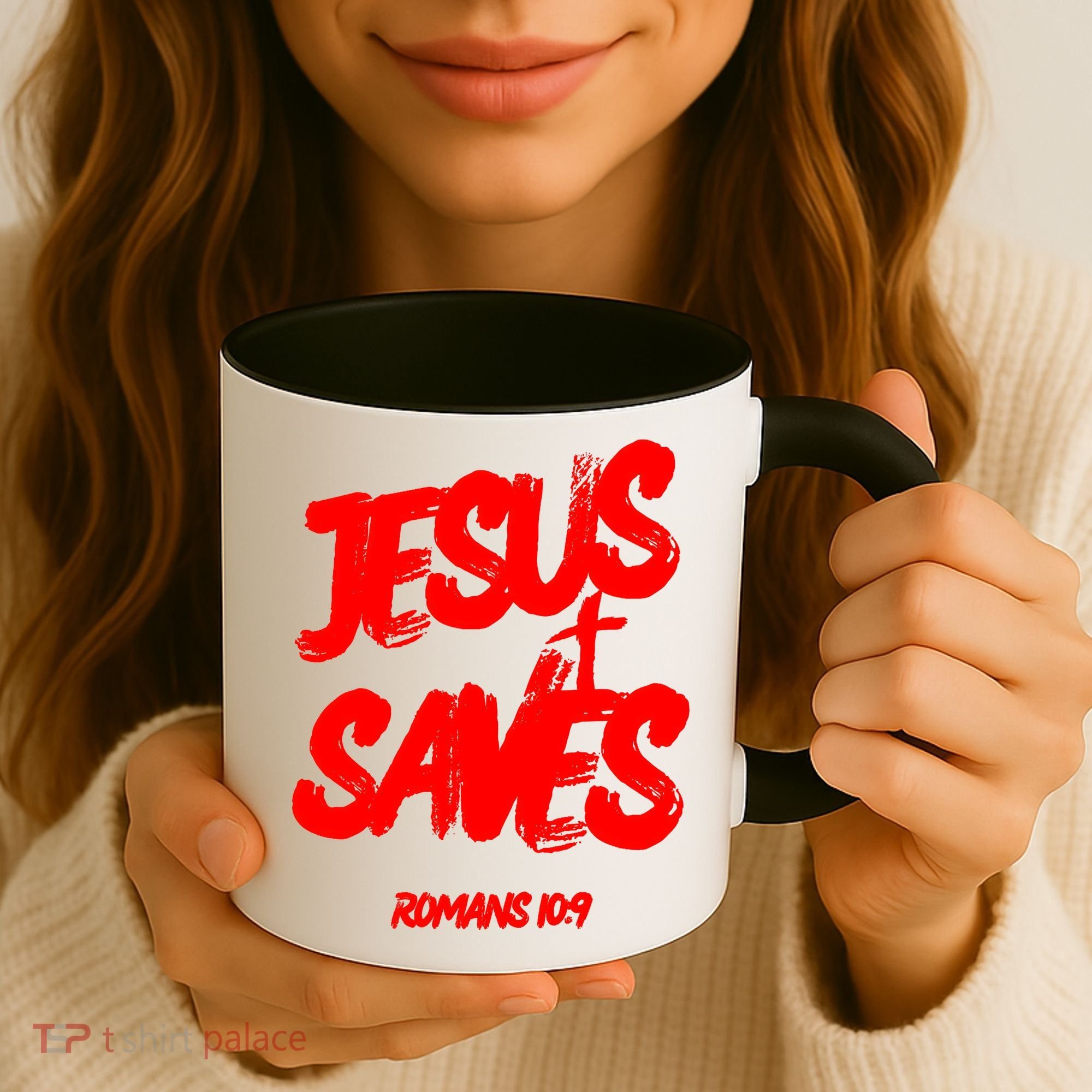 Jesus Saves Christian Faith Bold Red Letters And Cross Cute Premium Coffee Mug