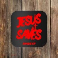 Jesus Saves Christian Faith Bold Red Letters And Cross Cute Premium Coaster thumb 0