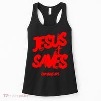 Jesus Saves Christian Faith Bold Red Letters And Cross Cute Premium Women's Tank Top thumb 0