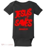 Jesus Saves Christian Faith Bold Red Letters And Cross Cute Premium Baby Bodysuit thumb 0