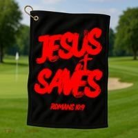 Jesus Saves Christian Faith Bold Red Letters And Cross Cute Premium Golf Towel thumb 1