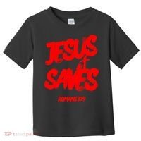 Jesus Saves Christian Faith Bold Red Letters And Cross Cute Premium Toddler T-Shirt thumb 0