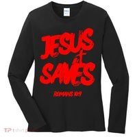 Jesus Saves Christian Faith Bold Red Letters And Cross Cute Premium Women's Long Sleeve Shirt thumb 0