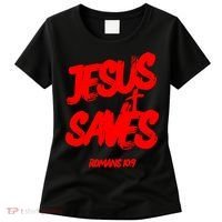 Jesus Saves Christian Faith Bold Red Letters And Cross Cute Premium Women's T-Shirt thumb 0