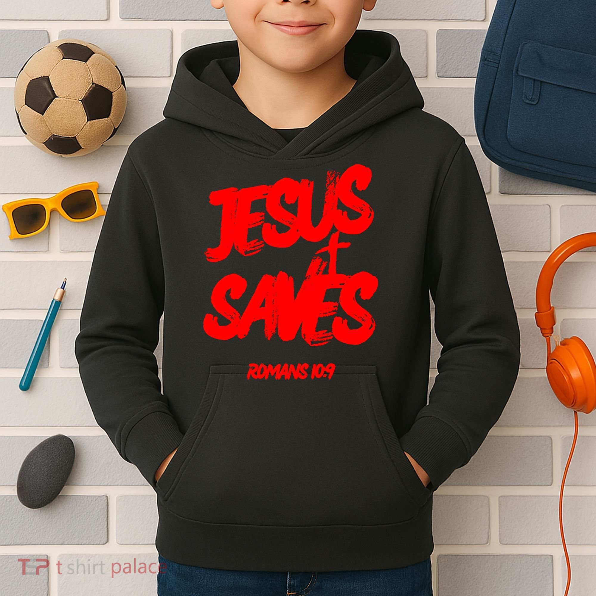 Jesus Saves Christian Faith Bold Red Letters And Cross Cute Premium Kids Hoodie