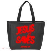 Jesus Saves Christian Faith Bold Red Letters And Cross Cute Premium Tote Bag thumb 0