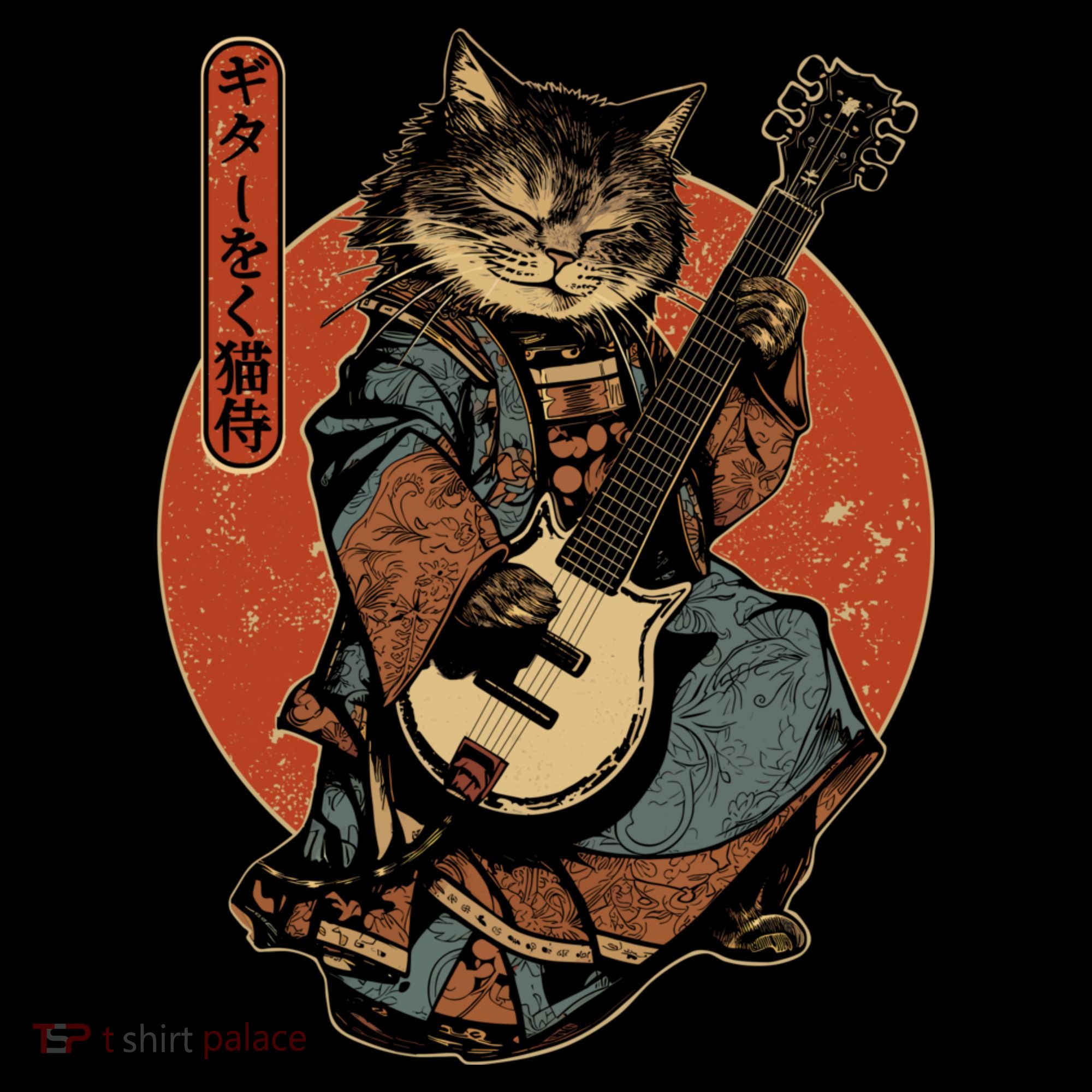 Japanese Samurai Cat Playing The Electric Guitar Japanese Samurai Guitar Players Coffee Mug