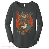 Japanese Samurai Cat Playing The Electric Guitar Japanese Samurai Guitar Players Women's Perfect Tri Tunic Long Sleeve Shirt thumb 0