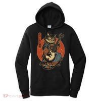 Japanese Samurai Cat Playing The Electric Guitar Japanese Samurai Guitar Players Women's Hoodie thumb 0
