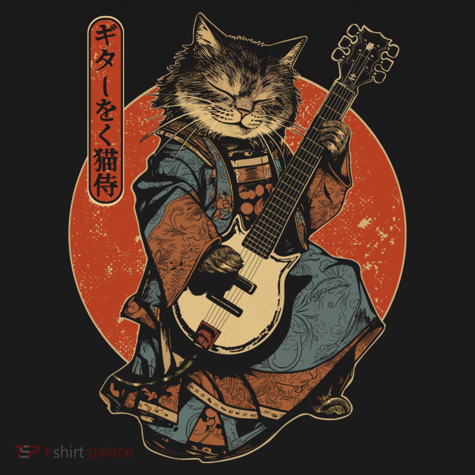 Japanese Samurai Cat Playing The Electric Guitar Japanese Samurai Guitar Players Women's Hoodie