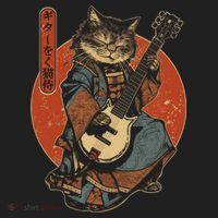 Japanese Samurai Cat Playing The Electric Guitar Japanese Samurai Guitar Players Tumbler thumb 3