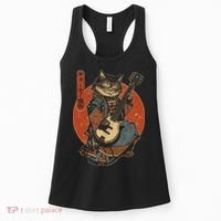 Japanese Samurai Cat Playing The Electric Guitar Japanese Samurai Guitar Players Women's Tank Top thumb 0