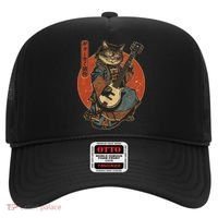 Japanese Samurai Cat Playing The Electric Guitar Japanese Samurai Guitar Players Hat thumb 0