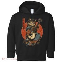Japanese Samurai Cat Playing The Electric Guitar Japanese Samurai Guitar Players Toddler Hoodie thumb 0