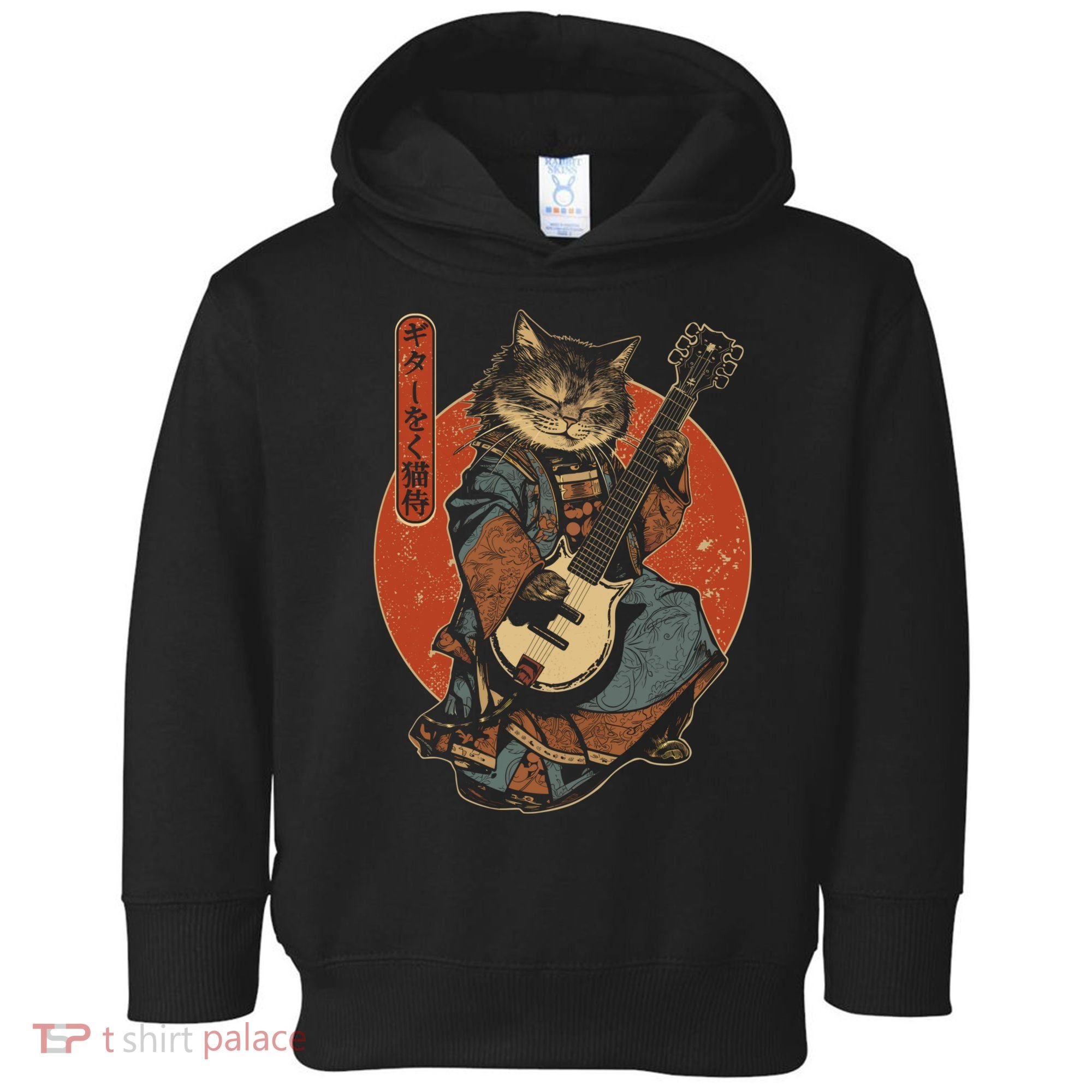 Japanese Samurai Cat Playing The Electric Guitar Japanese Samurai Guitar Players Toddler Hoodie