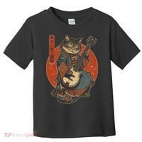 Japanese Samurai Cat Playing The Electric Guitar Japanese Samurai Guitar Players Toddler T-Shirt thumb 0