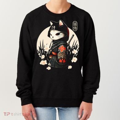 Japanese Samurai Cat Tattoo Kawaii Ninja Cat Women's Sweatshirt