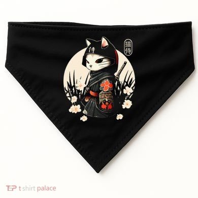 Japanese Samurai Cat Tattoo Kawaii Ninja Cat USA-Made Doggie Bandana