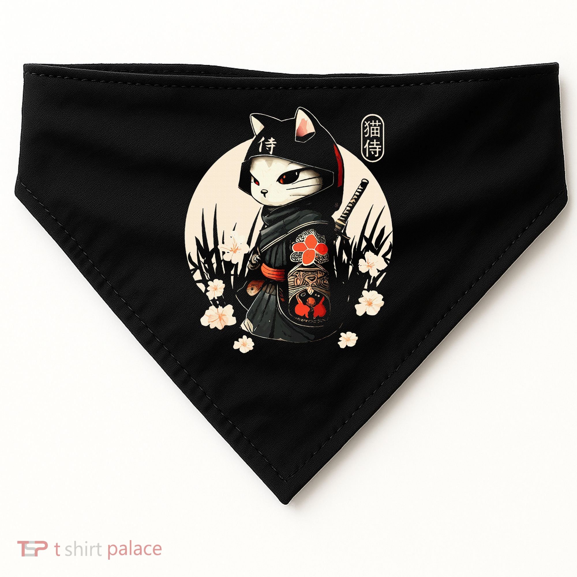 Japanese Samurai Cat Tattoo Kawaii Ninja Cat USA-Made Doggie Bandana