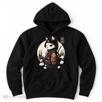Japanese Samurai Cat Tattoo Kawaii Ninja Cat Hoodie thumb 0