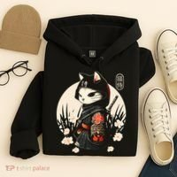 Japanese Samurai Cat Tattoo Kawaii Ninja Cat Hoodie thumb 4
