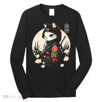 Japanese Samurai Cat Tattoo Kawaii Ninja Cat Long Sleeve Shirt thumb 0