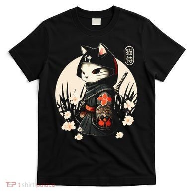 Japanese Samurai Cat Tattoo Kawaii Ninja Cat T-Shirt