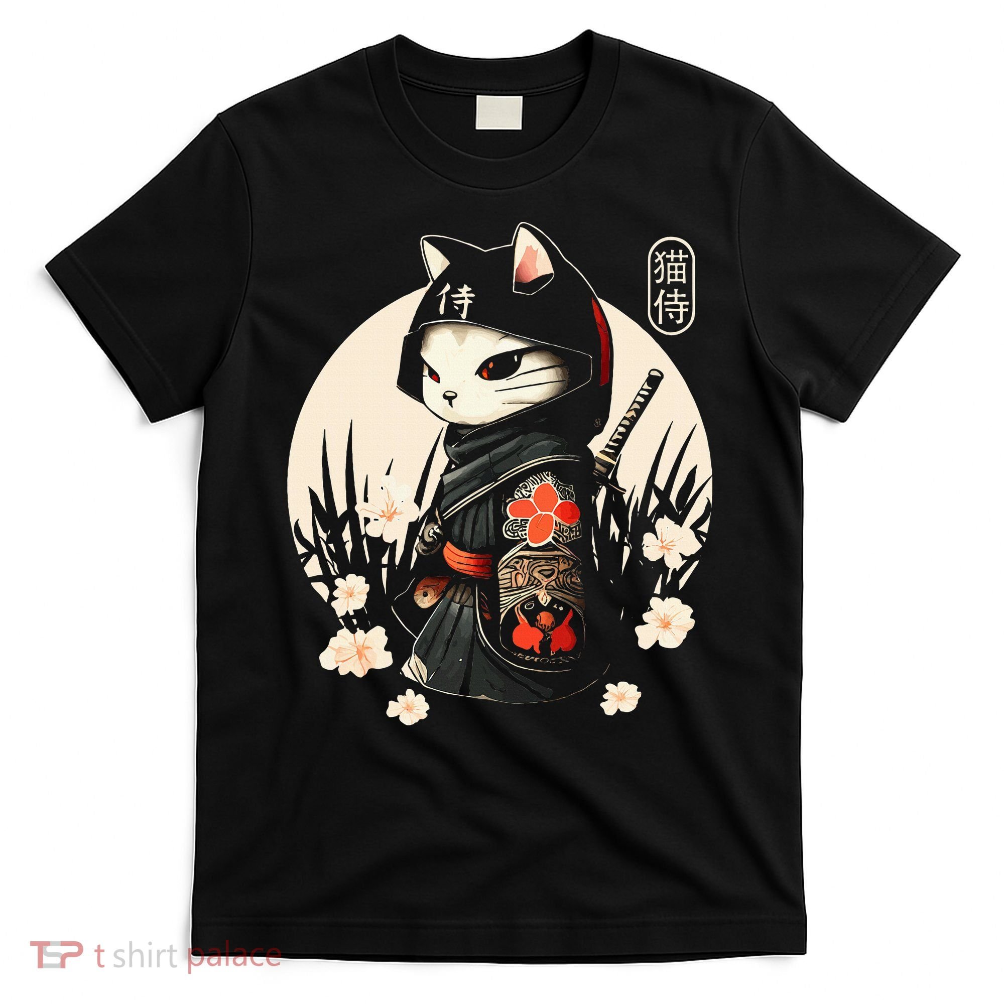 Japanese Samurai Cat Tattoo Kawaii Ninja Cat T-Shirt