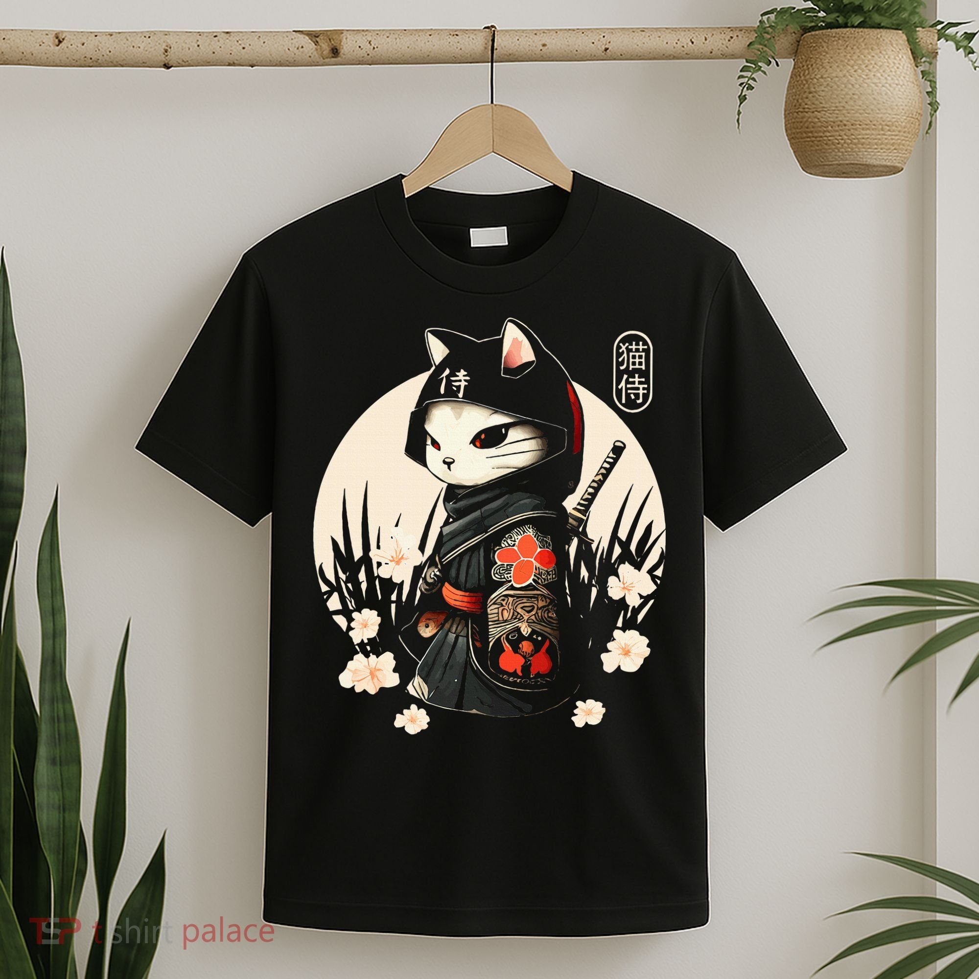 Japanese Samurai Cat Tattoo Kawaii Ninja Cat T-Shirt