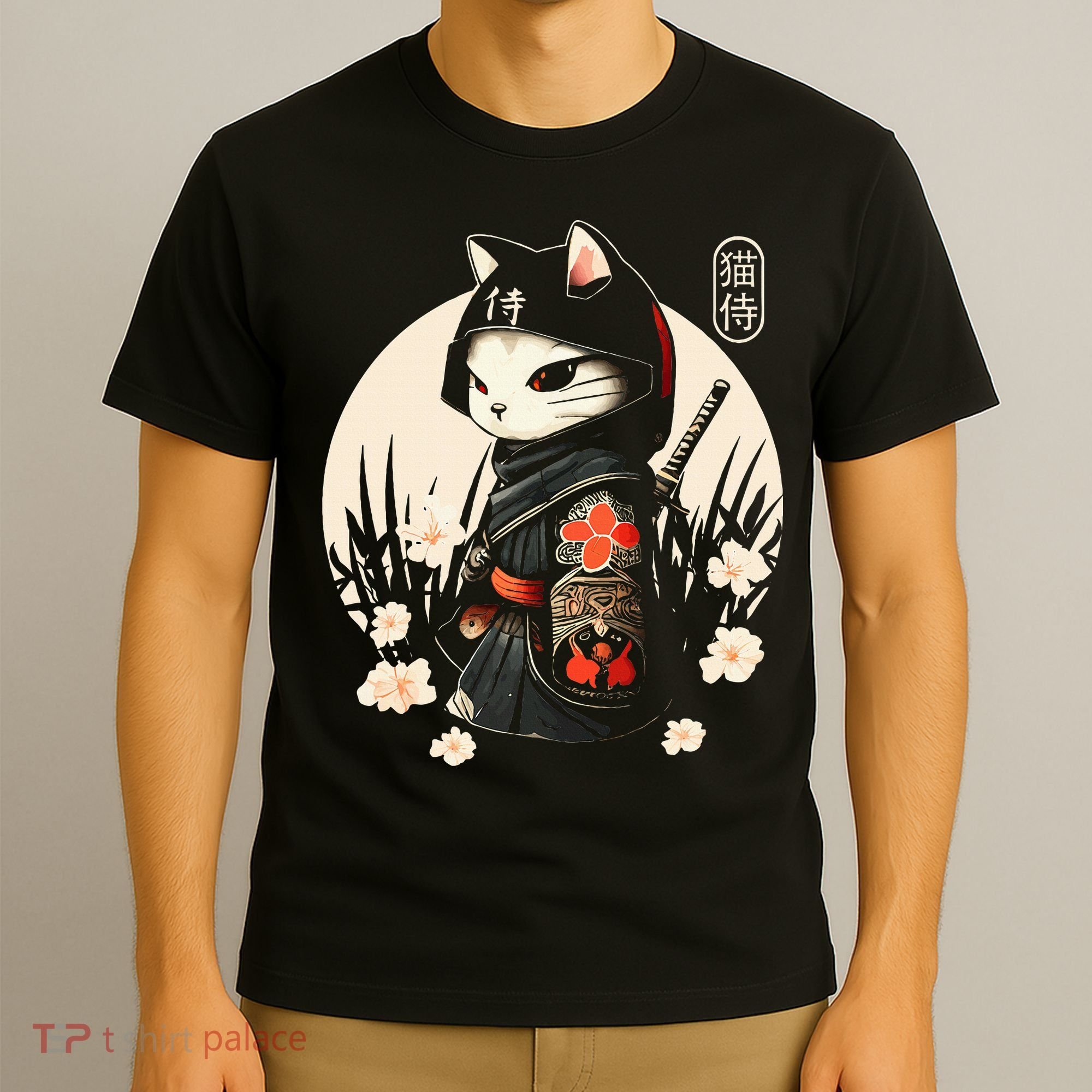 Japanese Samurai Cat Tattoo Kawaii Ninja Cat T-Shirt