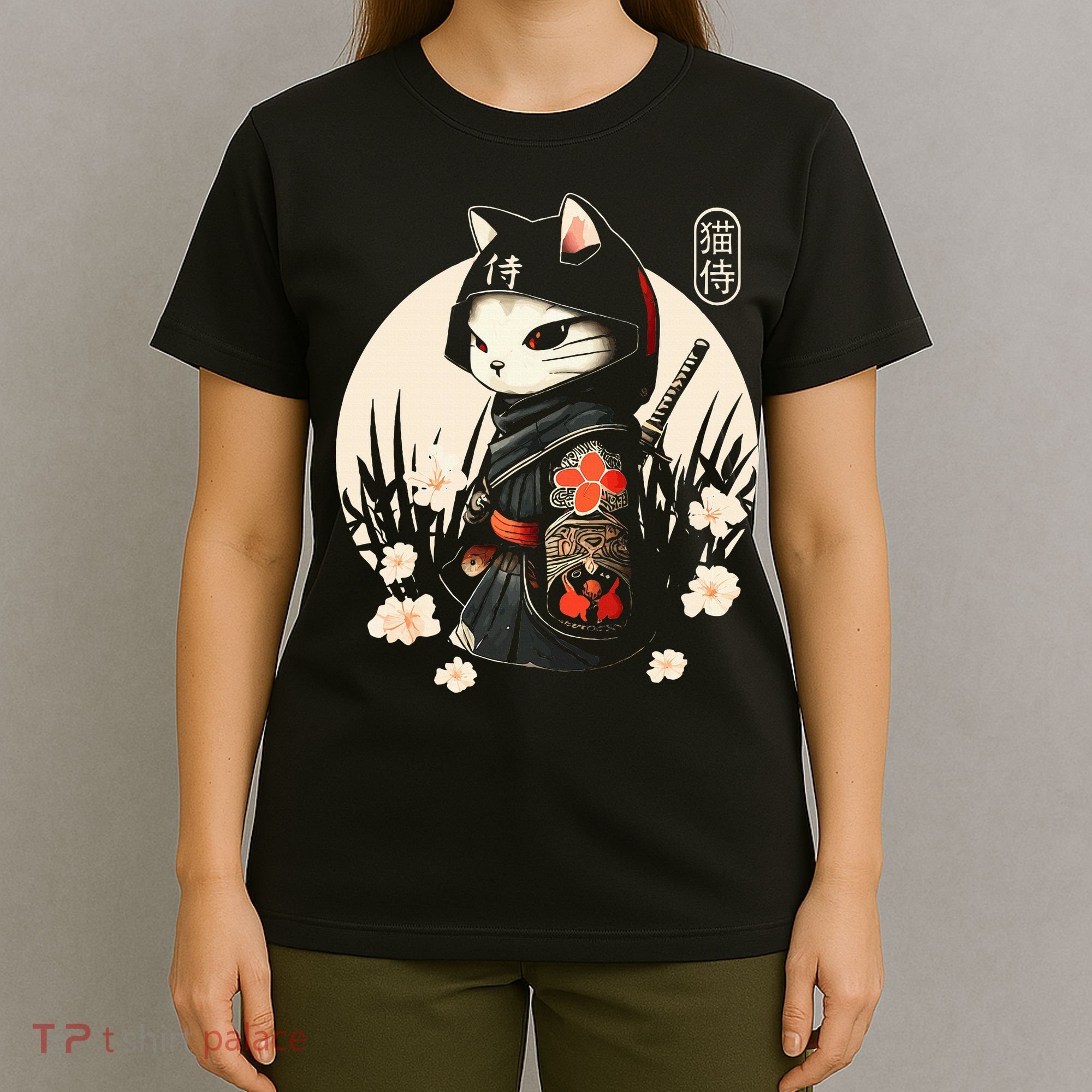 Japanese Samurai Cat Tattoo Kawaii Ninja Cat T-Shirt