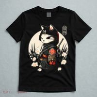 Japanese Samurai Cat Tattoo Kawaii Ninja Cat T-Shirt thumb 5
