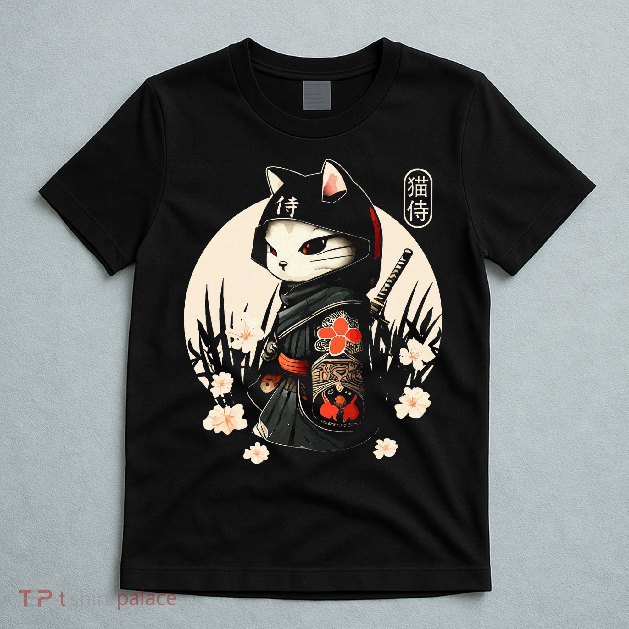 Japanese Samurai Cat Tattoo Kawaii Ninja Cat T-Shirt