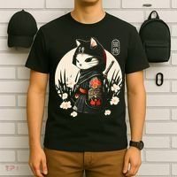 Japanese Samurai Cat Tattoo Kawaii Ninja Cat T-Shirt thumb 6
