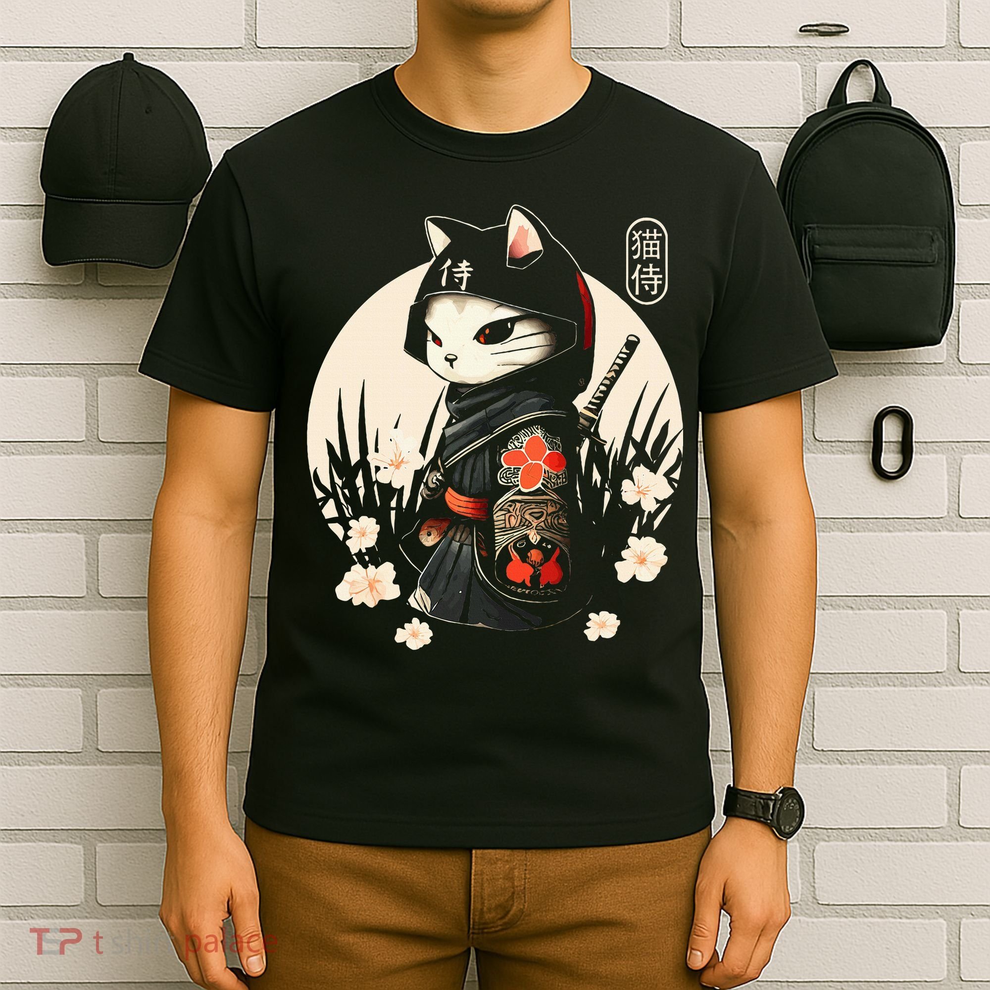 Japanese Samurai Cat Tattoo Kawaii Ninja Cat T-Shirt