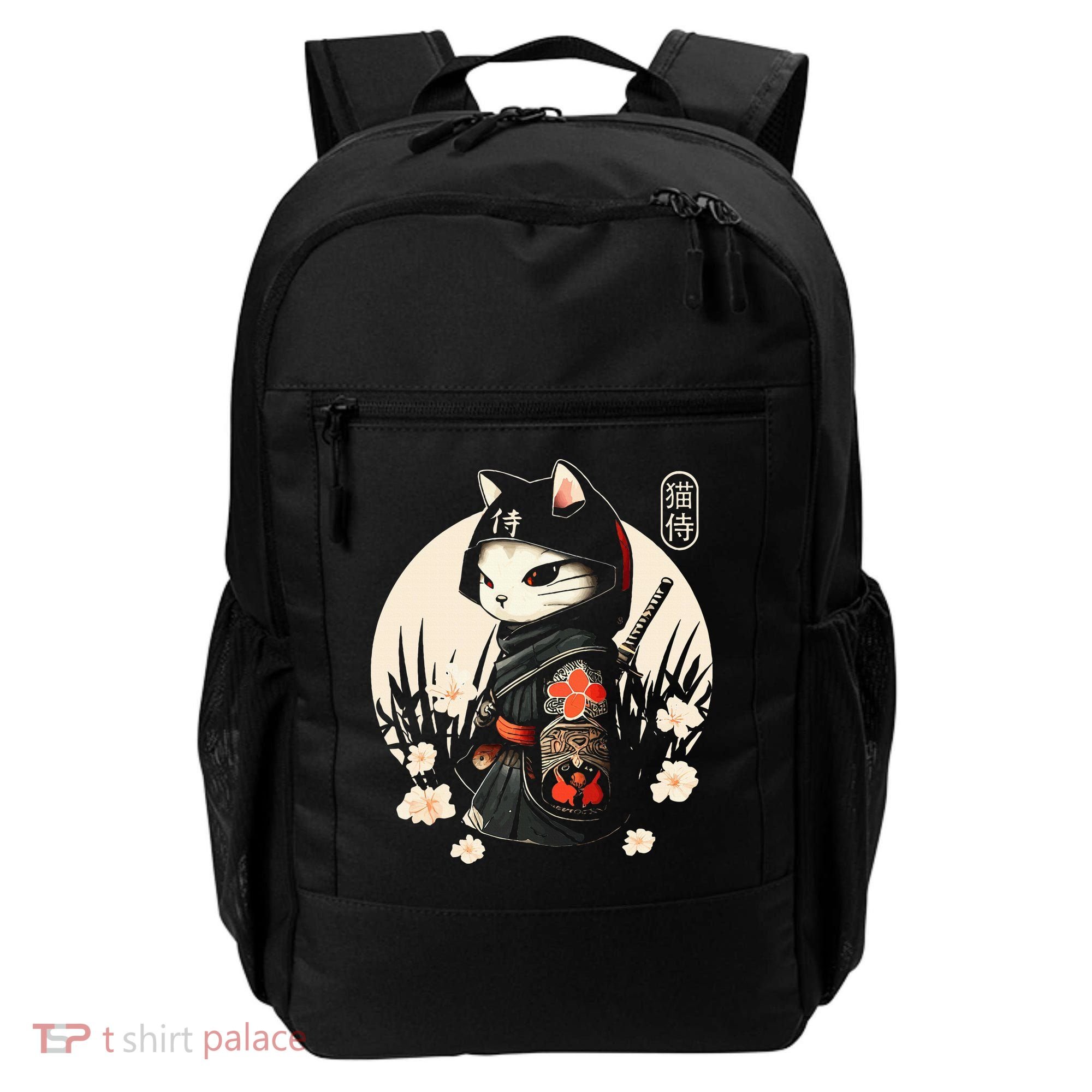 Japanese Samurai Cat Tattoo Kawaii Ninja Cat Backpack