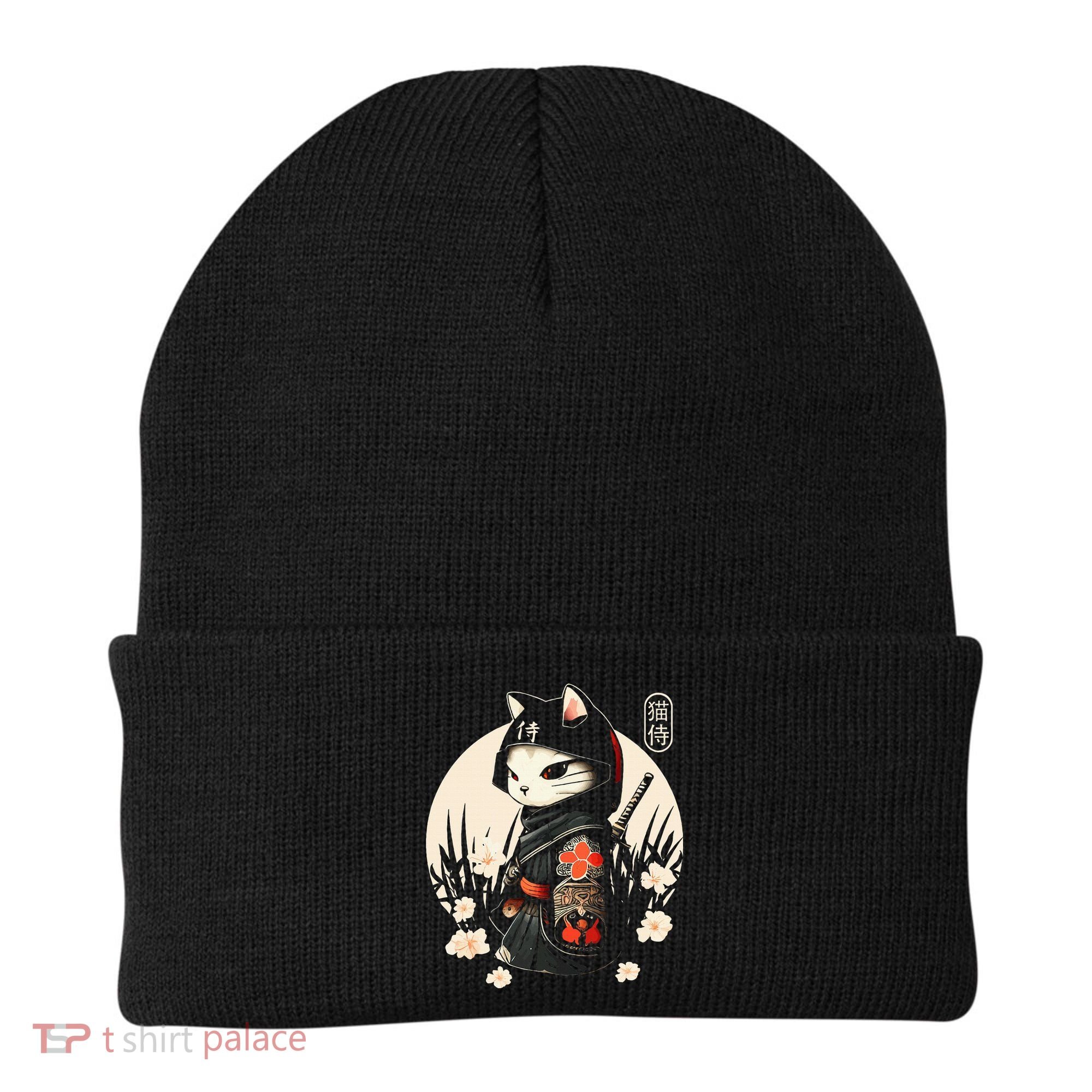 Japanese Samurai Cat Tattoo Kawaii Ninja Cat Beanie