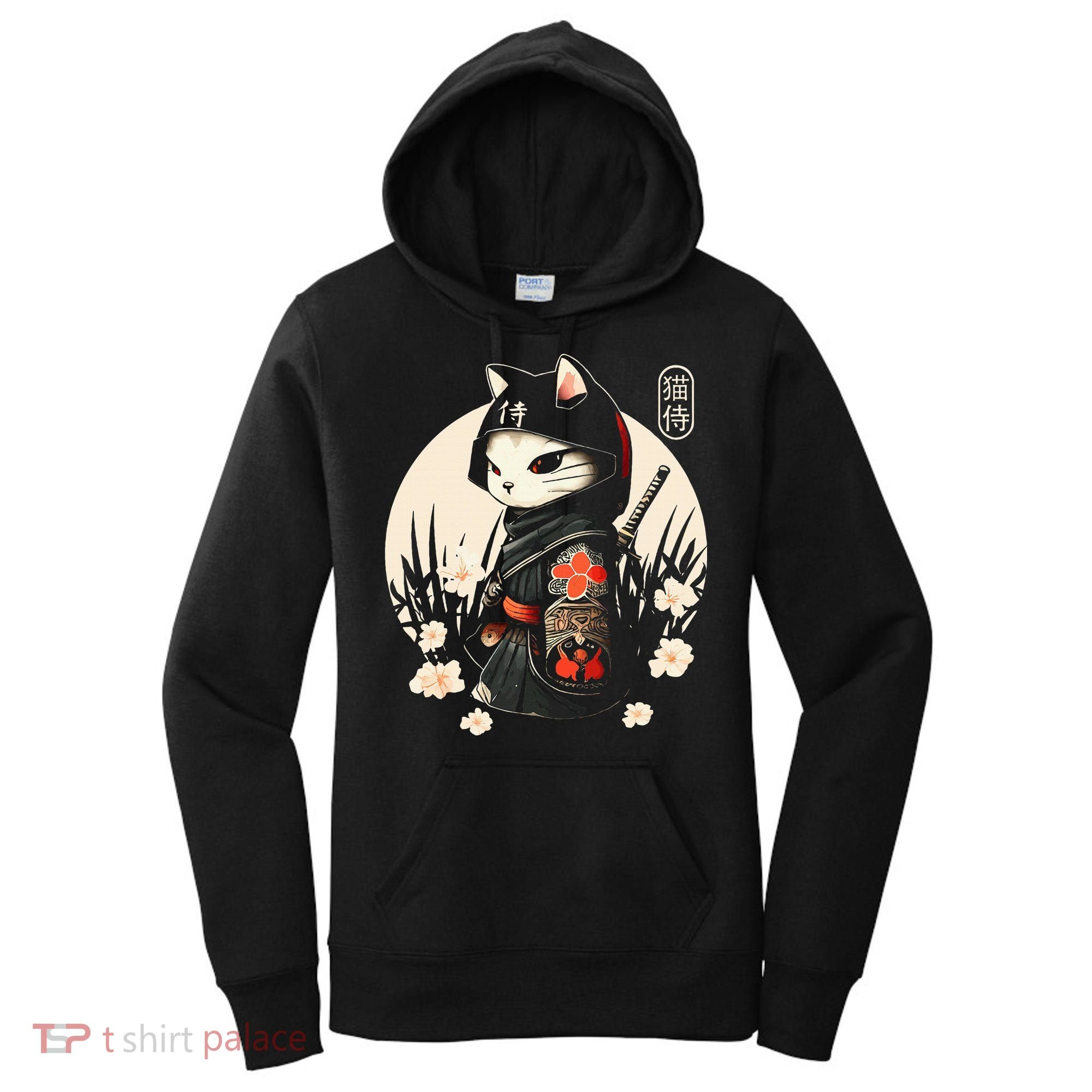 Japanese Samurai Cat Tattoo Kawaii Ninja Cat Women's Hoodie