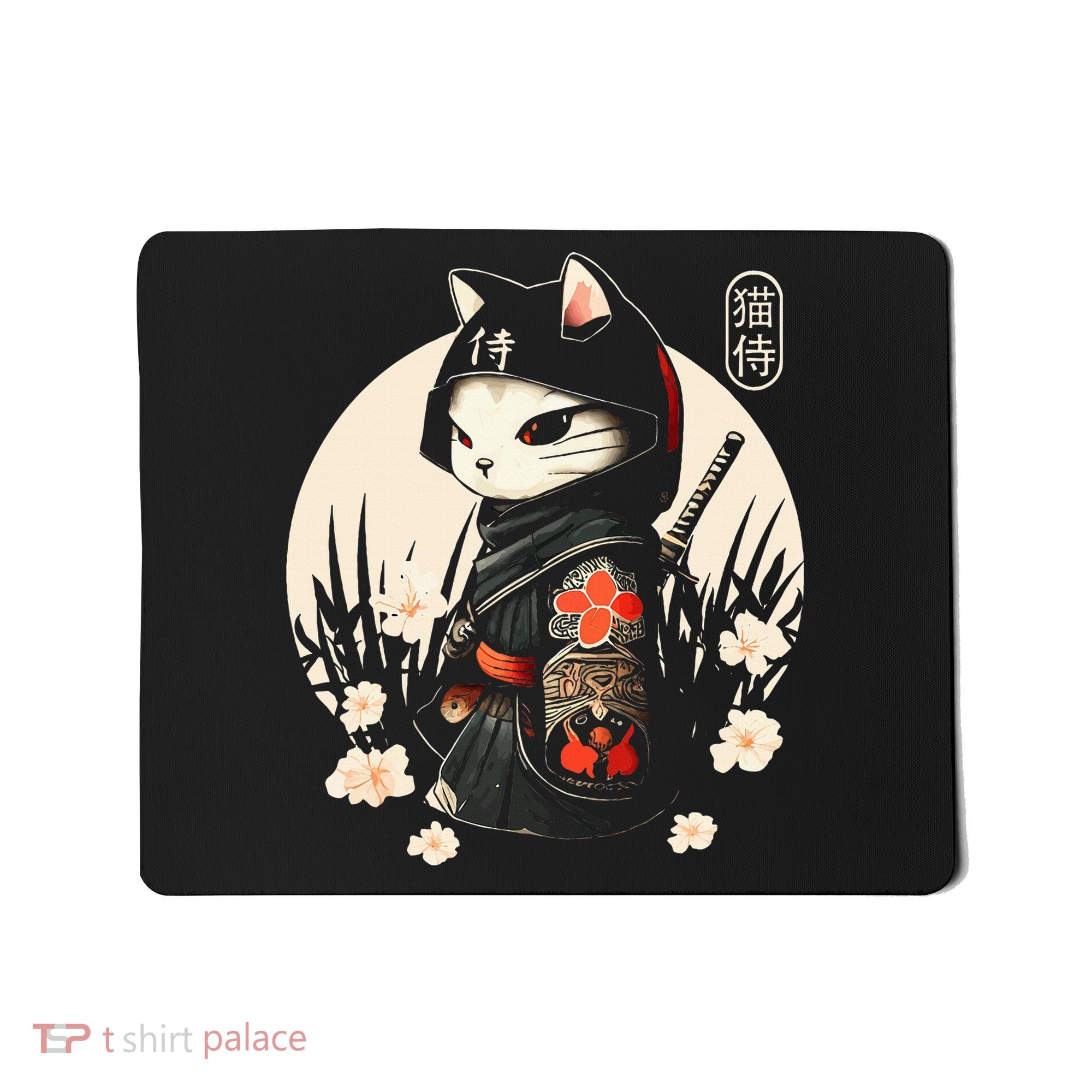 Japanese Samurai Cat Tattoo Kawaii Ninja Cat Mousepad