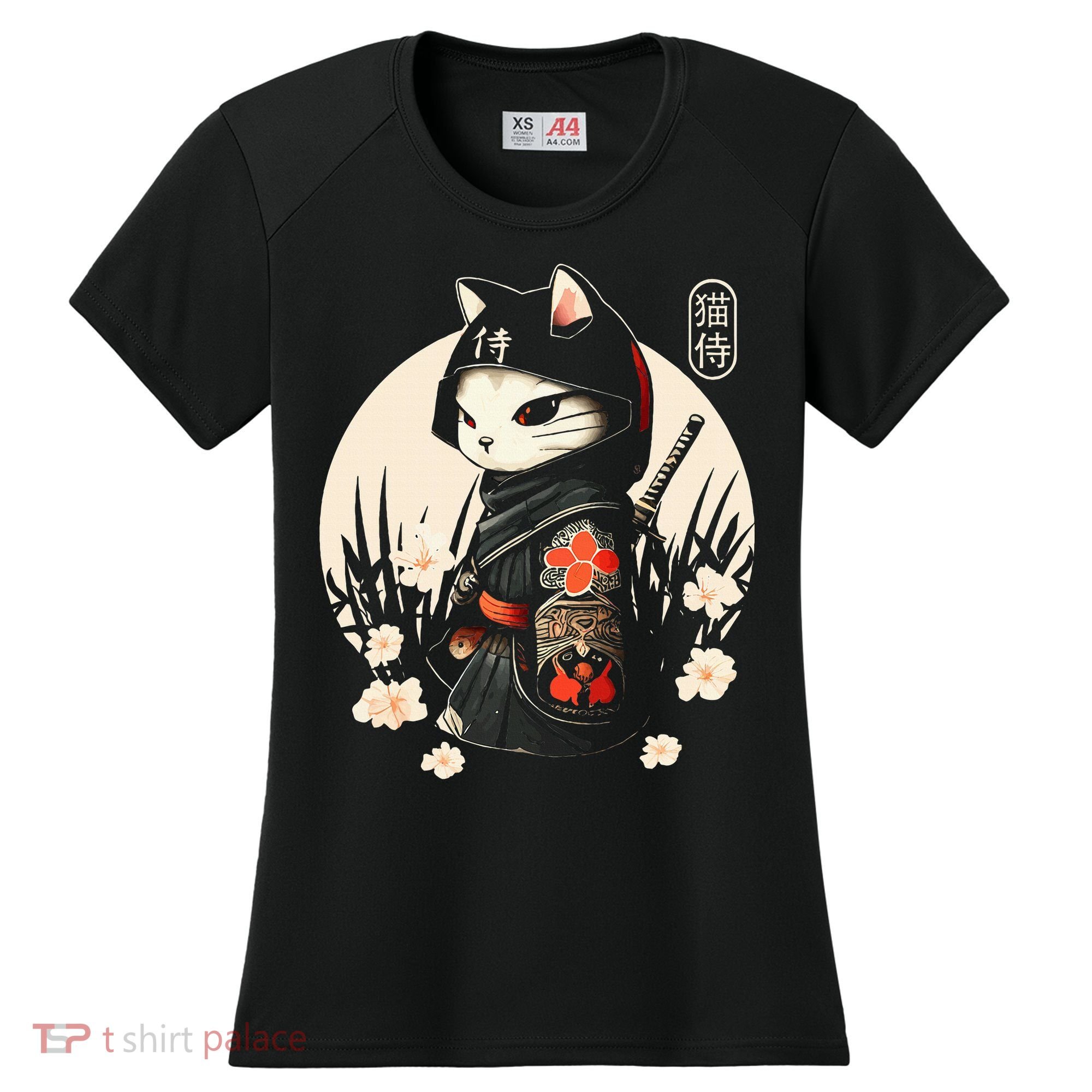 Japanese Samurai Cat Tattoo Kawaii Ninja Cat Women's Cooling Performance Crew T-Shirt