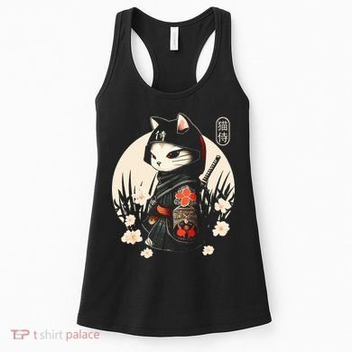 Japanese Samurai Cat Tattoo Kawaii Ninja Cat Women's Tank Top